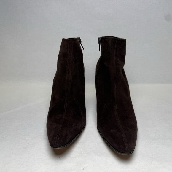 Yves Saint Laurent Stiletto Heel Ankle Boot Womens Sz 7.5N Brown Suede Point Toe - Picture 4 of 10
